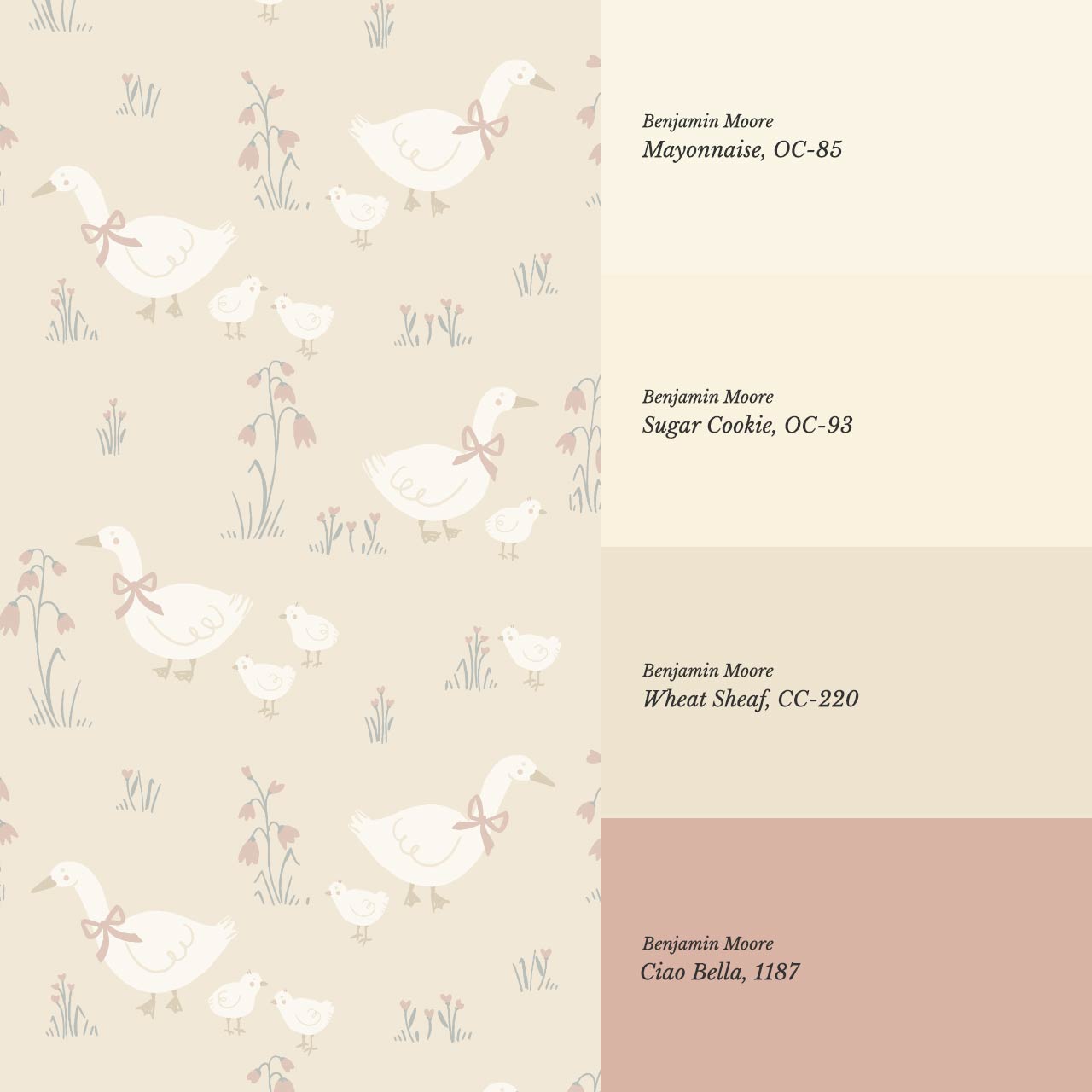 Alexandrine Duck Spring Meadows Cream Wallpaper