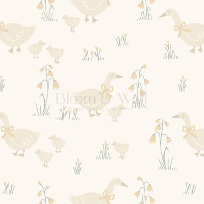 Alexandrine Duck Spring Meadows Beige Wallpaper