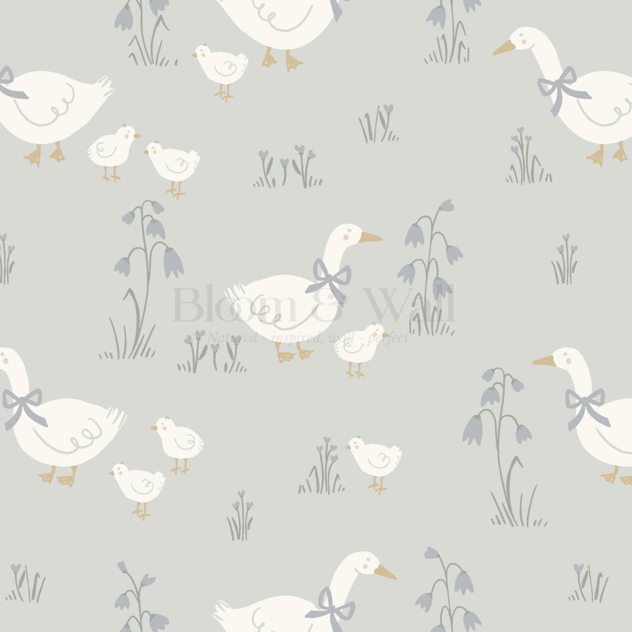 Alexandrine Duck Spring Meadows Sea Salt Wallpaper