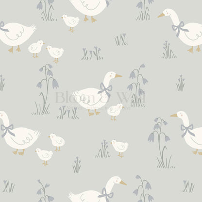 Alexandrine Duck Spring Meadows Sea Salt Wallpaper