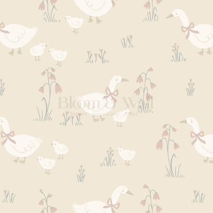 Alexandrine Duck Spring Meadows Cream Wallpaper