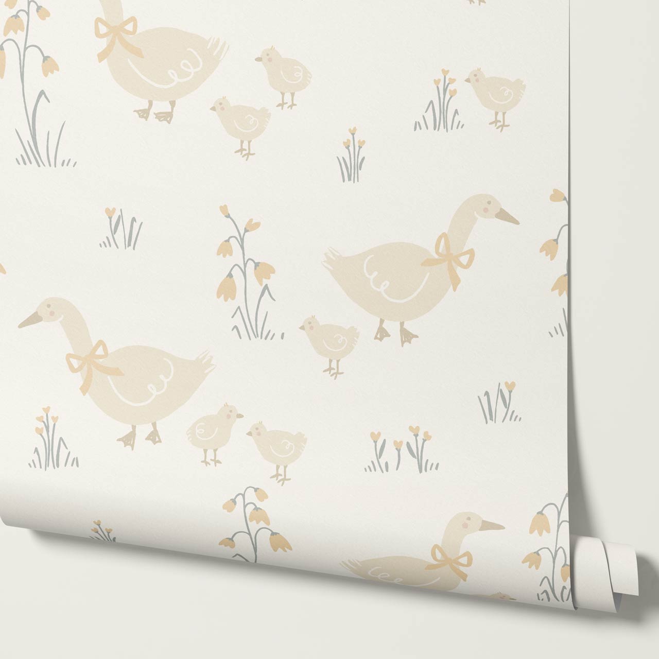 Alexandrine Duck Spring Meadows Beige Wallpaper