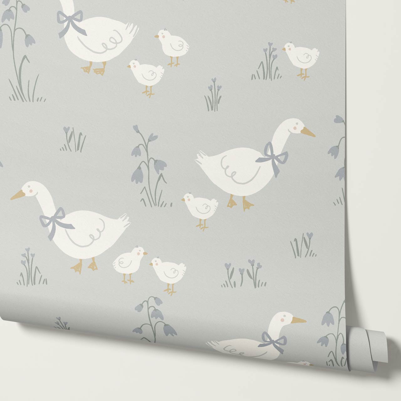 Alexandrine Duck Spring Meadows Sea Salt Wallpaper
