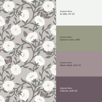 Alida Butterflies & Peonies Lavender Wallpaper