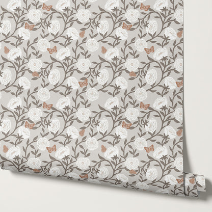 Alida Butterflies & Peonies Neutral Wallpaper