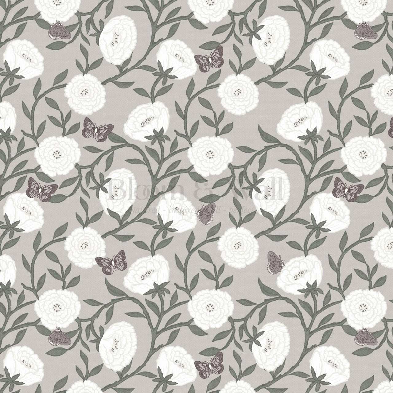 Alida Butterflies & Peonies Lavender Wallpaper