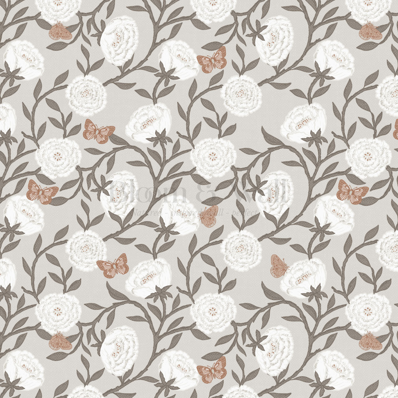 Alida Butterflies & Peonies Neutral Wallpaper