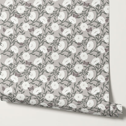 Alida Butterflies & Peonies Lavender Wallpaper