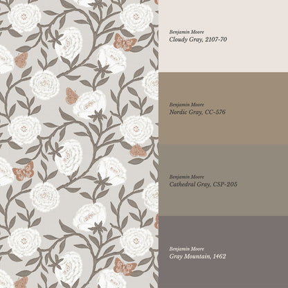 Alida Butterflies & Peonies Neutral Wallpaper