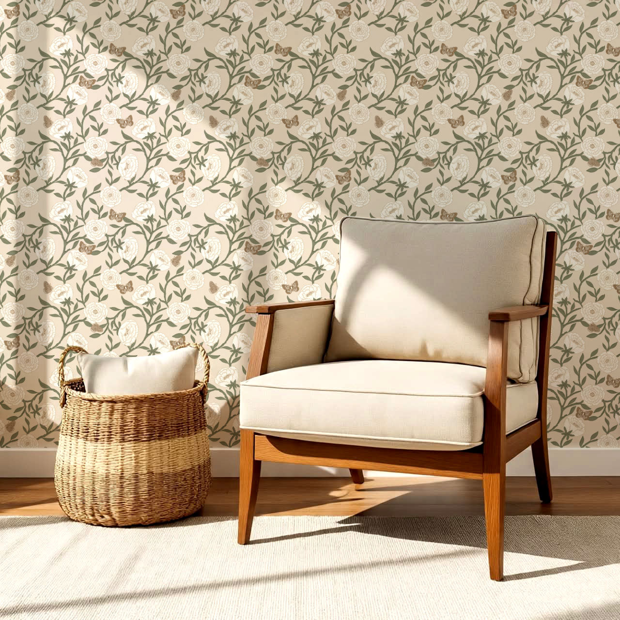 Alida Butterflies and Peonies Butter Wallpaper