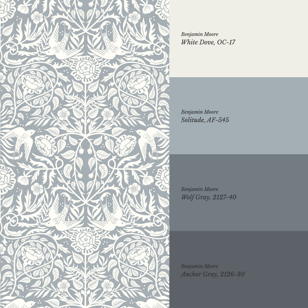 Alida Swallows & Roses French Blue Wallpaper