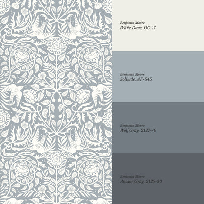 Alida Swallows & Roses French Blue Wallpaper