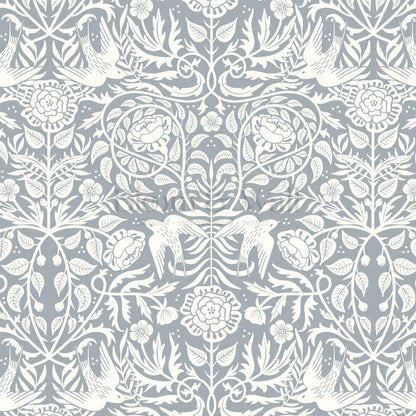 Alida Swallows & Roses French Blue Wallpaper