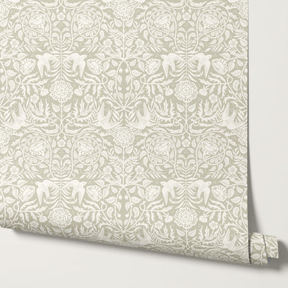 Alida Swallows & Roses Beige Wallpaper