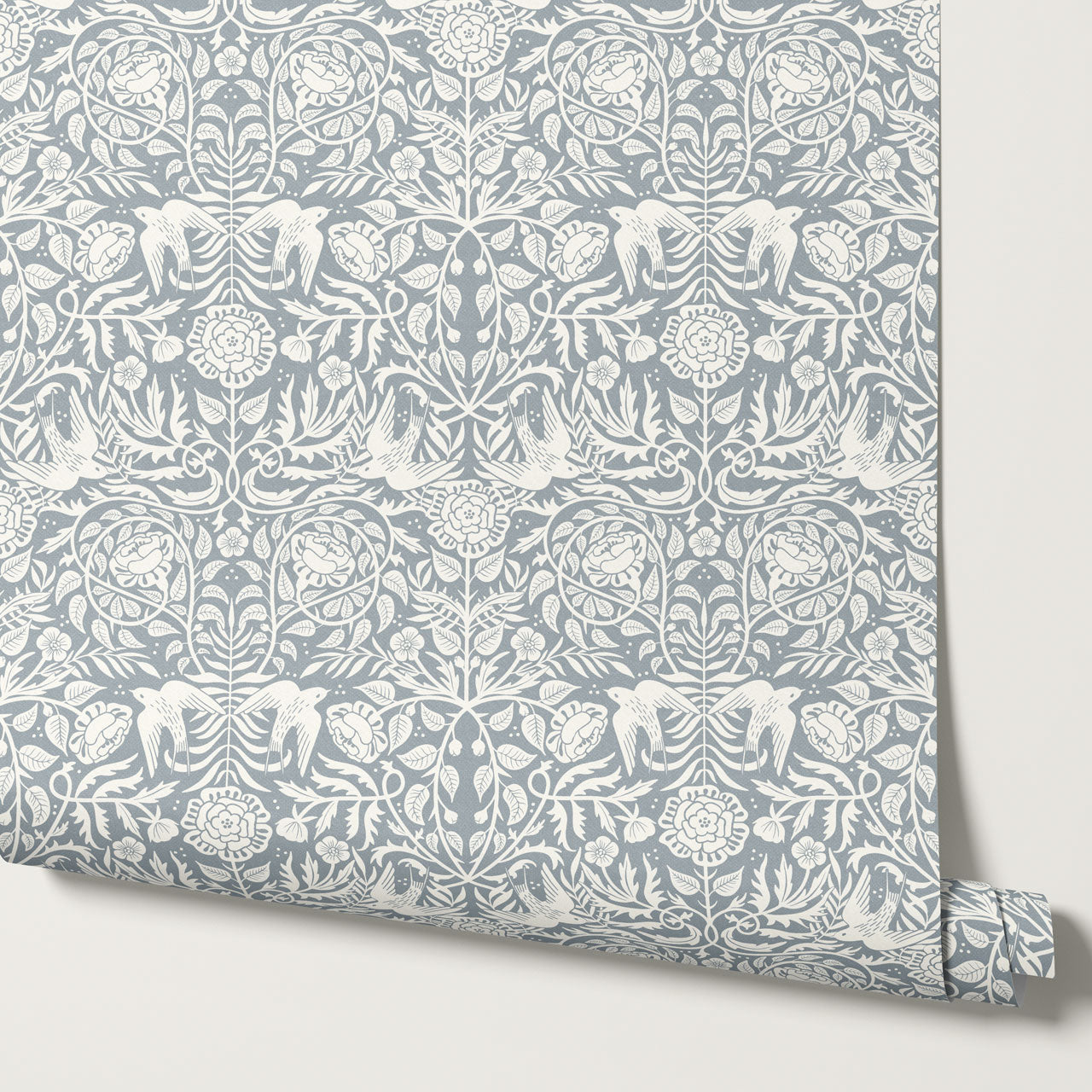 Alida Swallows & Roses French Blue Wallpaper
