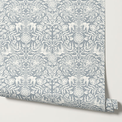 Alida Swallows & Roses French Blue Wallpaper