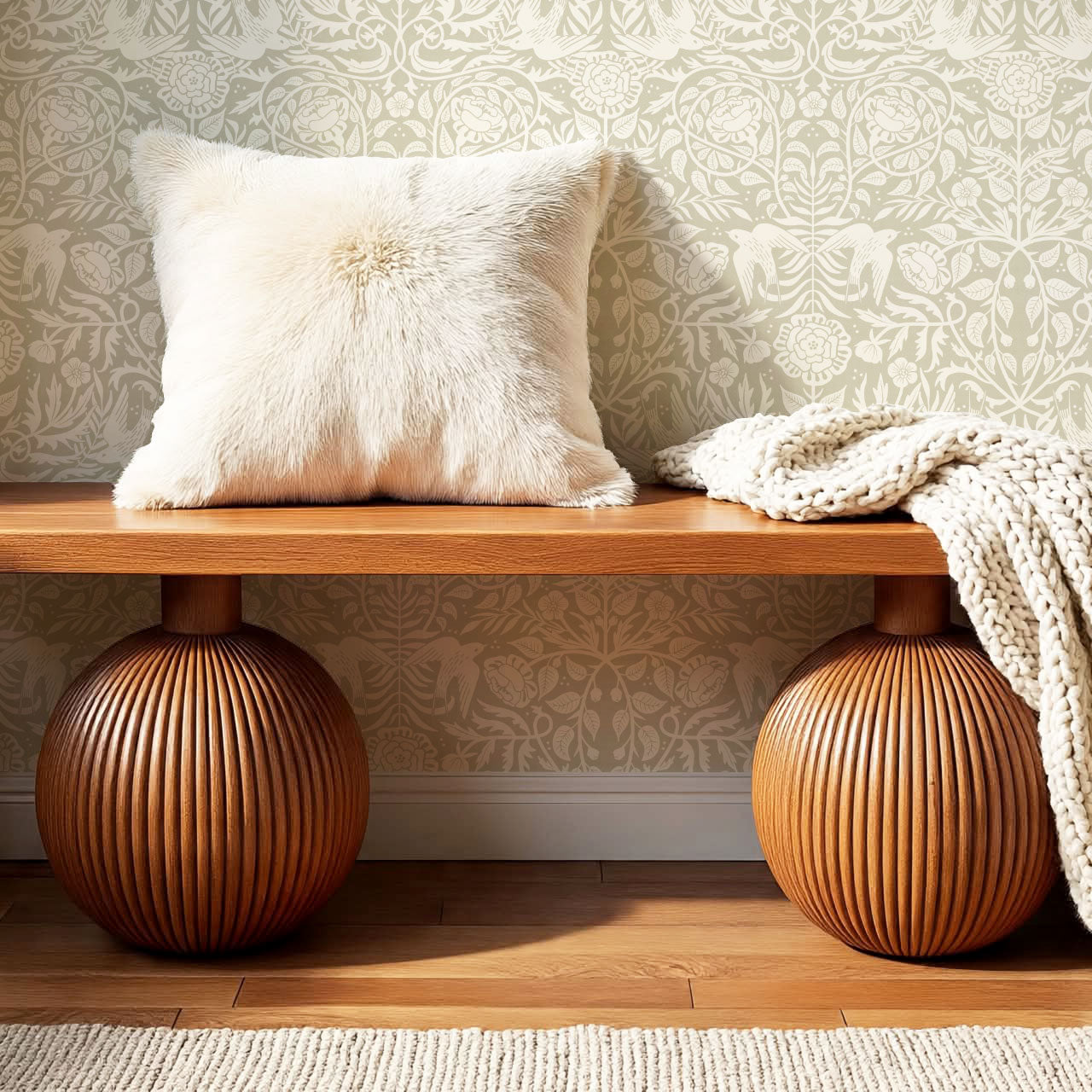 Alida Swallows & Roses Beige Wallpaper