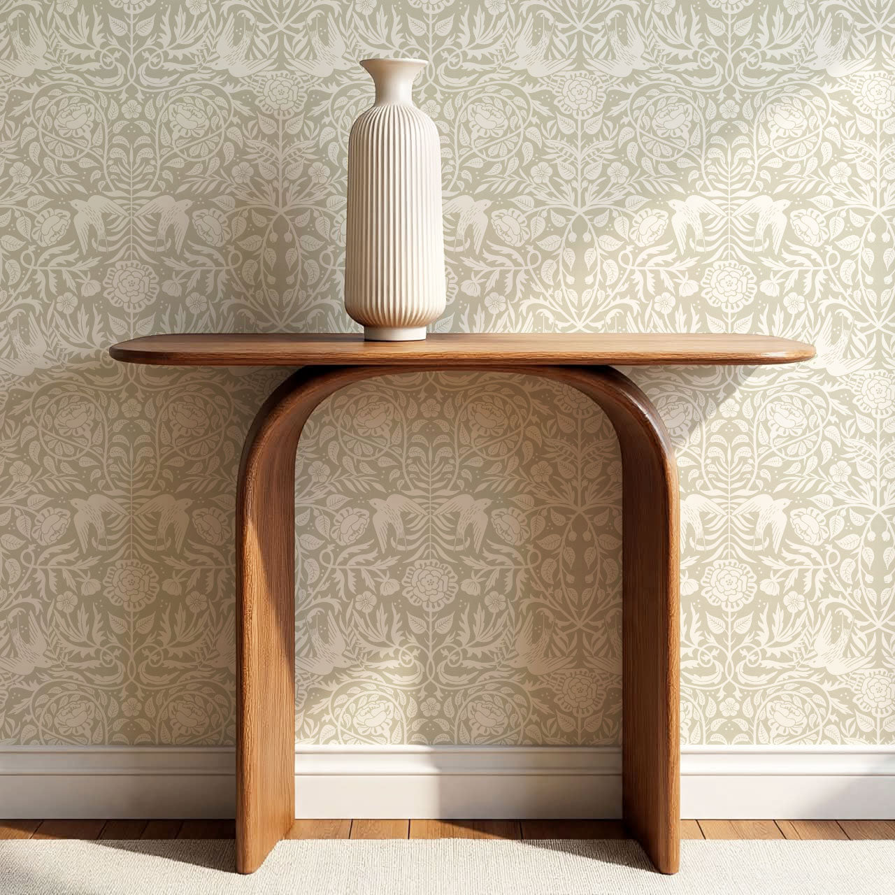 Alida Swallows & Roses Beige Wallpaper