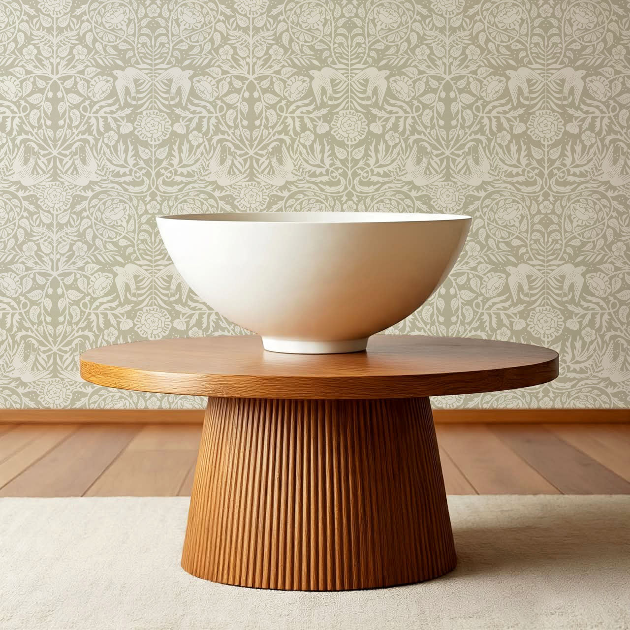 Alida Swallows & Roses Beige Wallpaper