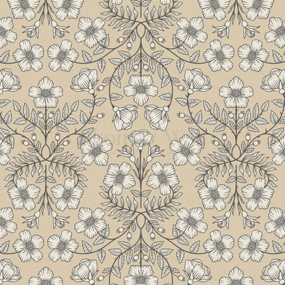 Alma Gentle Rosa Branch Beige Gray Wallpaper