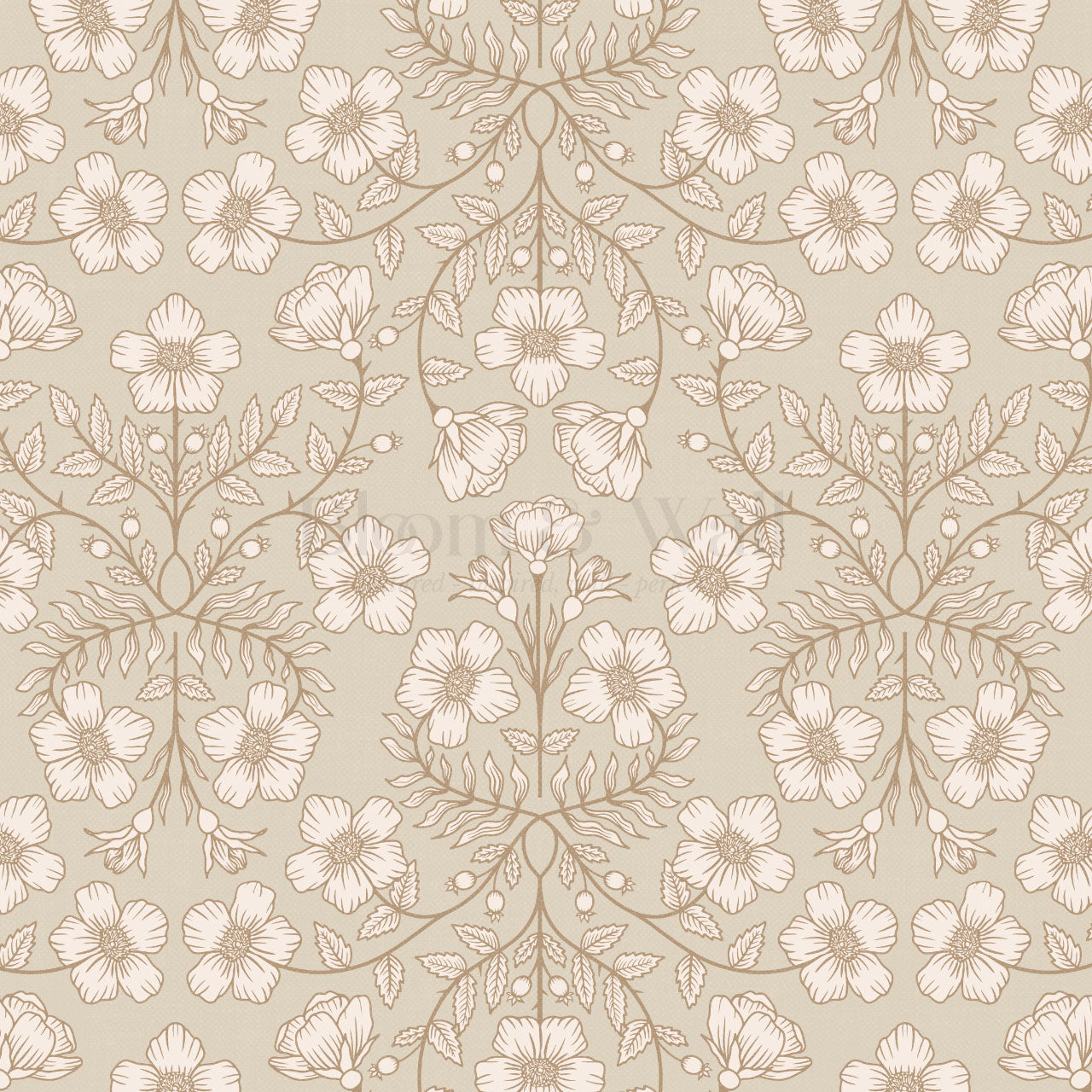 Alma Gentle Rosa Branch Beige Gray Wallpaper
