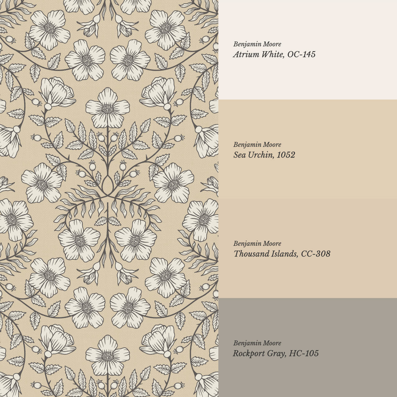 Alma Gentle Rosa Branch Beige Gray Wallpaper