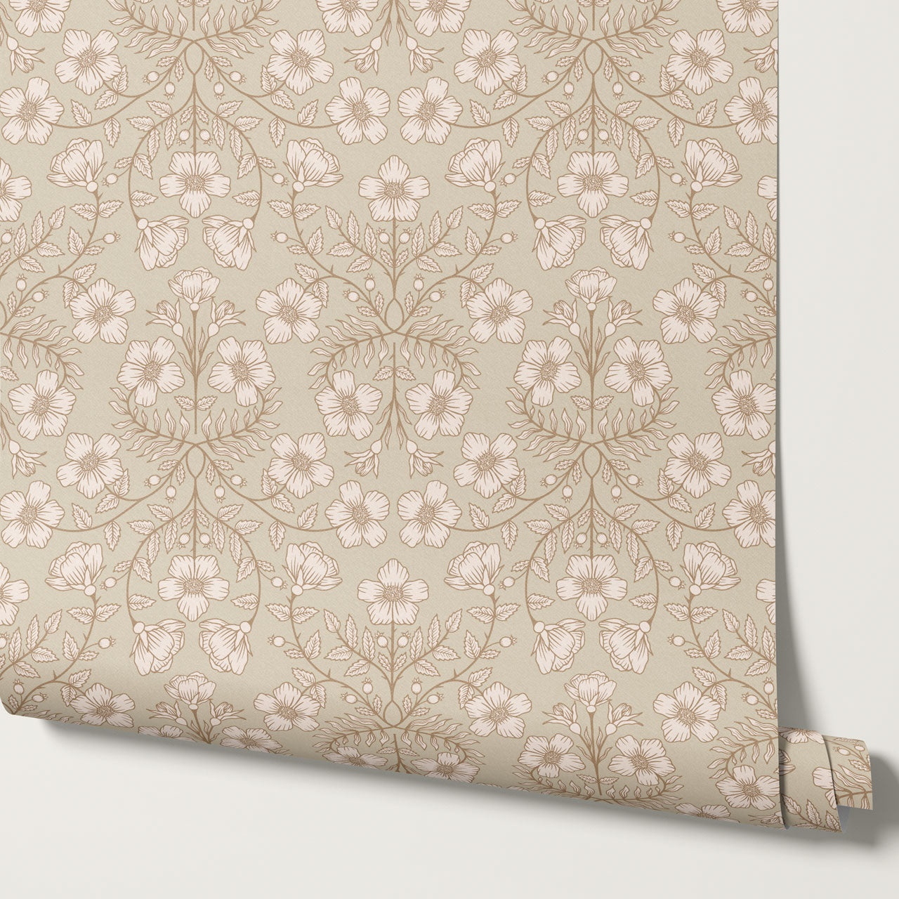 Alma Gentle Rosa Branch Beige Gray Wallpaper