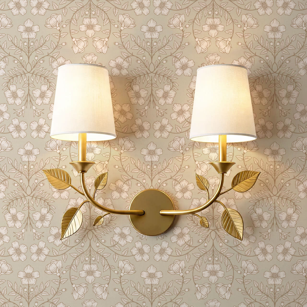 Alma Gentle Rosa Branch Beige Gray Wallpaper