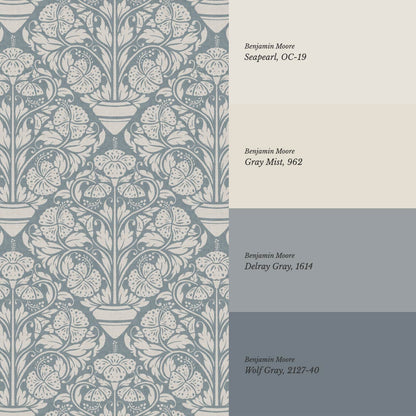 Alohi Hibiscus Block Print French Blue Wallpaper