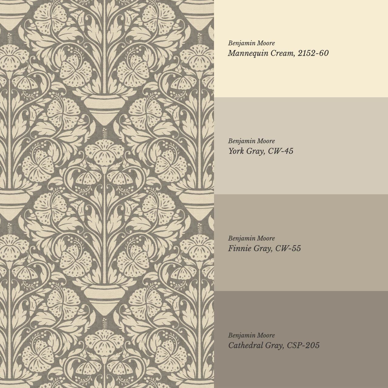 Alohi Hibiscus Block Print Deep Stone Grey Wallpaper