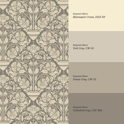 Alohi Hibiscus Block Print Deep Stone Grey Wallpaper