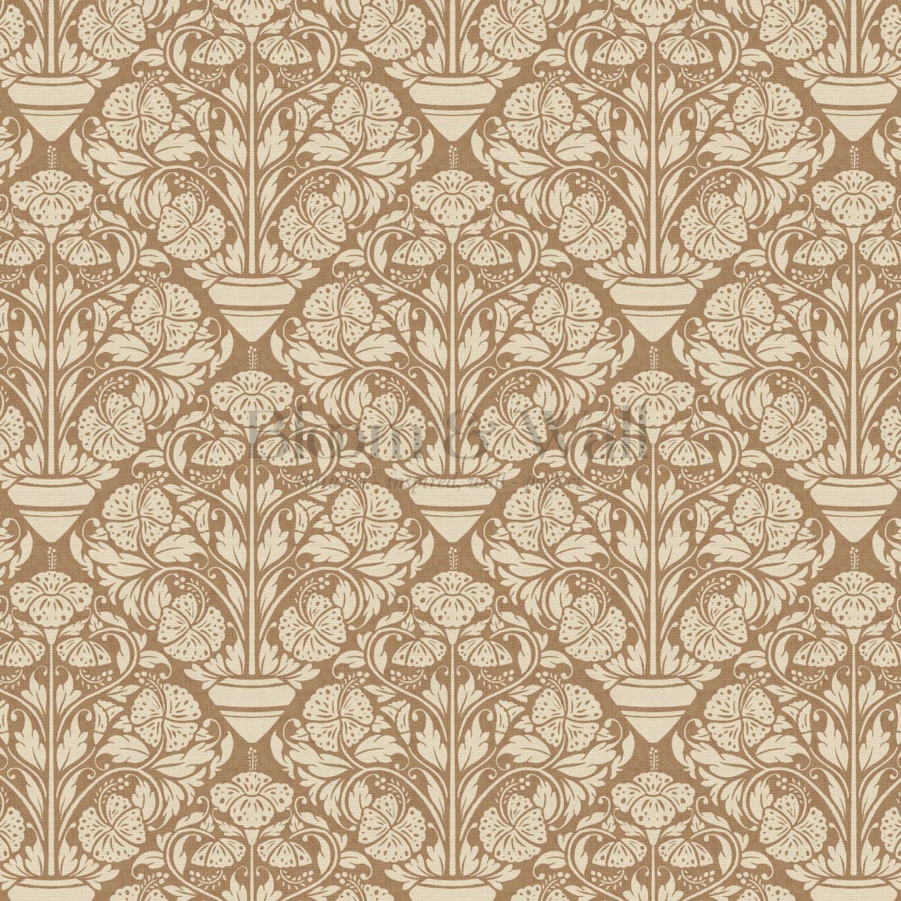 Alohi Hibiscus Block Print Camel Brown Wallpaper