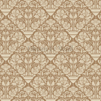 Alohi Hibiscus Block Print Camel Brown Wallpaper