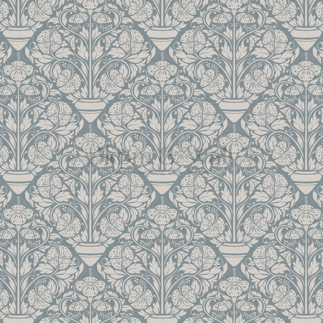 Alohi Hibiscus Block Print French Blue Wallpaper