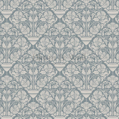 Alohi Hibiscus Block Print French Blue Wallpaper