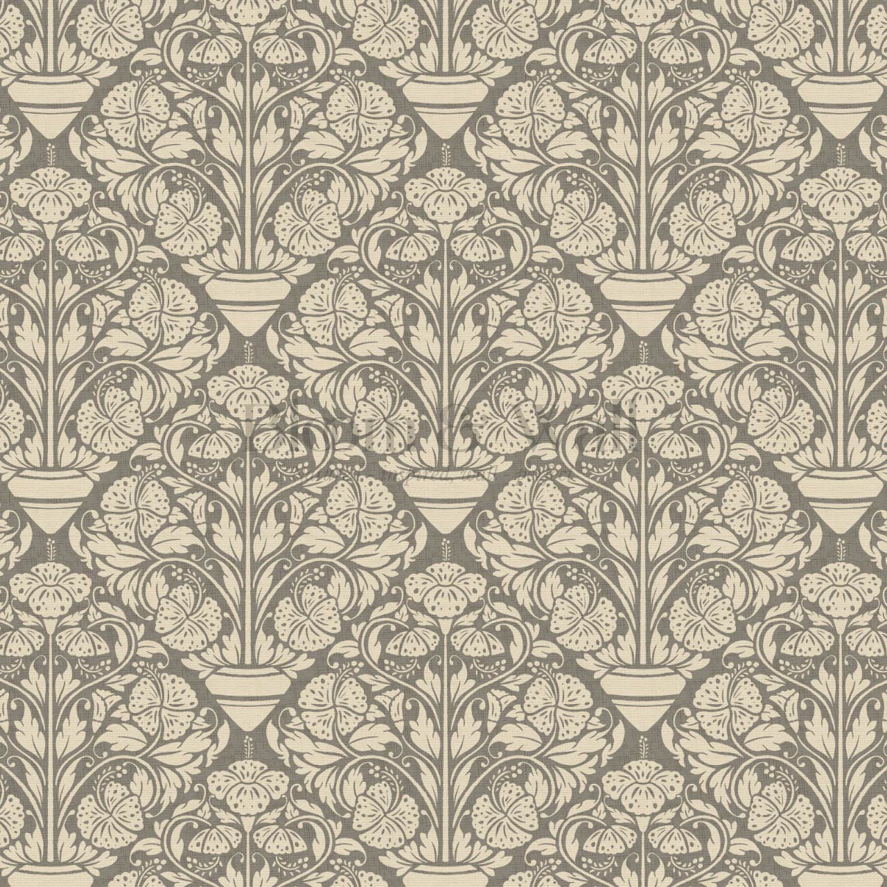 Alohi Hibiscus Block Print Deep Stone Grey Wallpaper