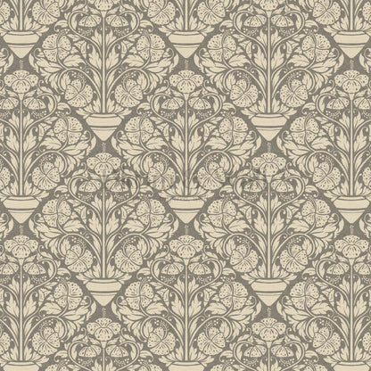 Alohi Hibiscus Block Print Deep Stone Grey Wallpaper