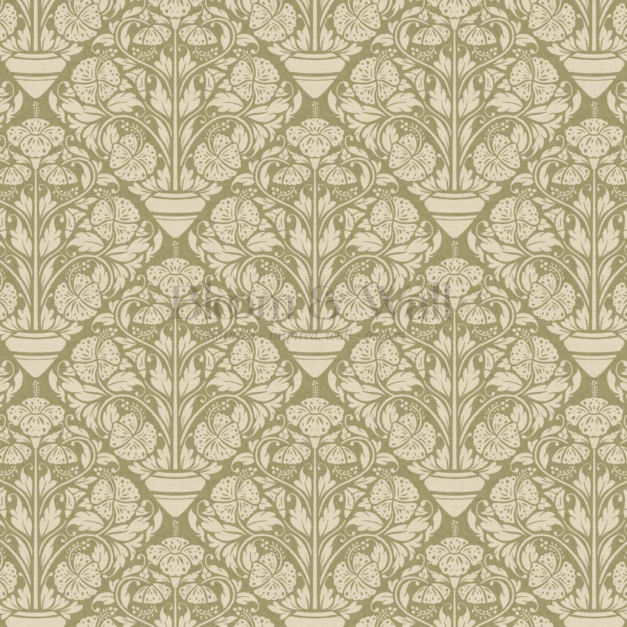 Alohi Hibiscus Block Print Sage Green Wallpaper