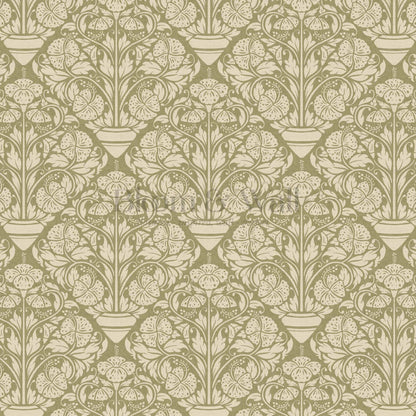 Alohi Hibiscus Block Print Sage Green Wallpaper