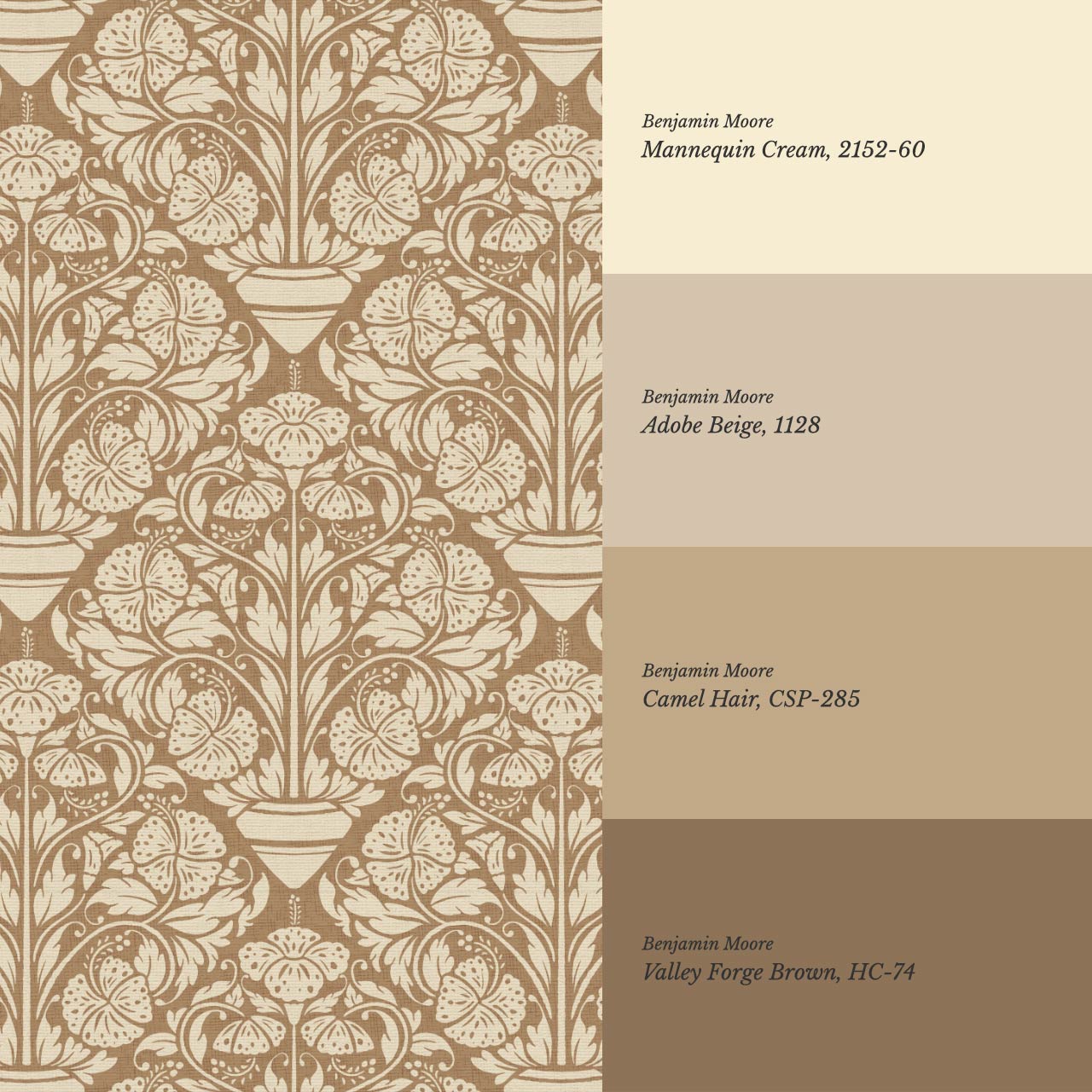Alohi Hibiscus Block Print Camel Brown Wallpaper