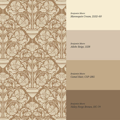 Alohi Hibiscus Block Print Camel Brown Wallpaper