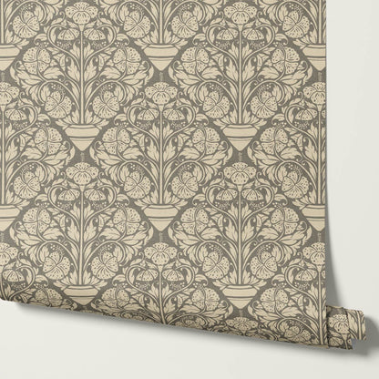 Alohi Hibiscus Block Print Deep Stone Grey Wallpaper