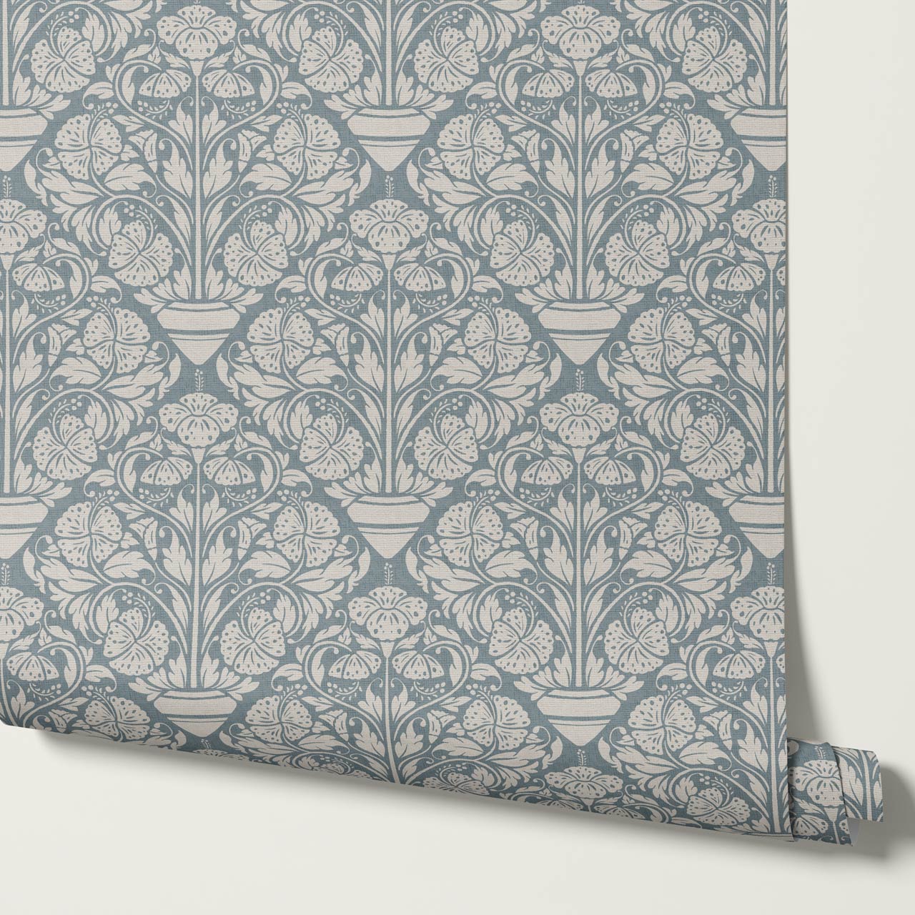 Alohi Hibiscus Block Print French Blue Wallpaper