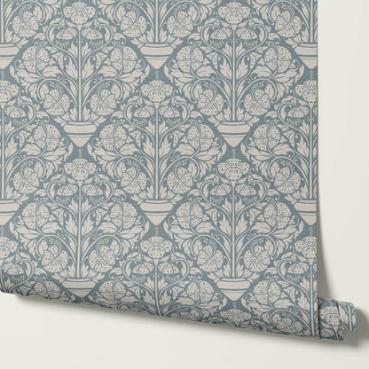 Alohi Hibiscus Block Print French Blue Wallpaper