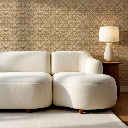 Alohi Hibiscus Block Print Camel Brown Wallpaper