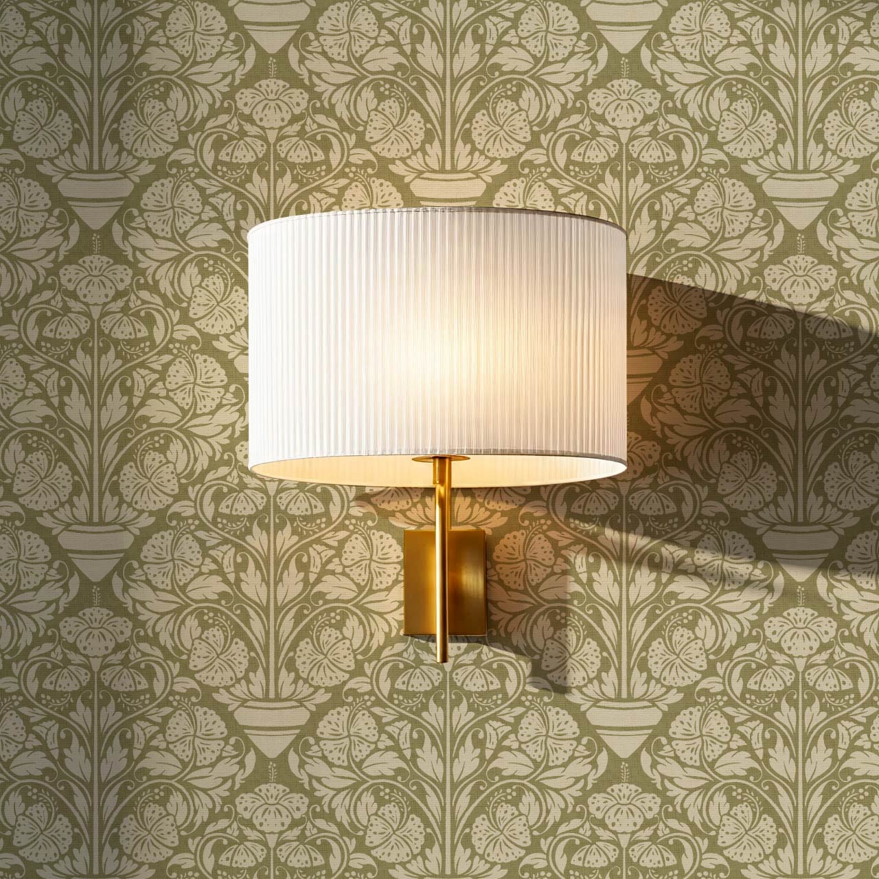 Alohi Hibiscus Block Print Sage Green Wallpaper