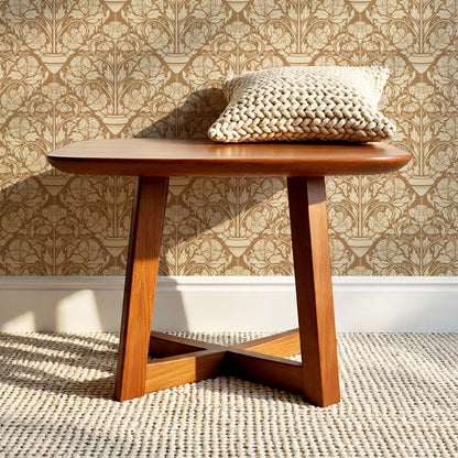 Alohi Hibiscus Block Print Camel Brown Wallpaper