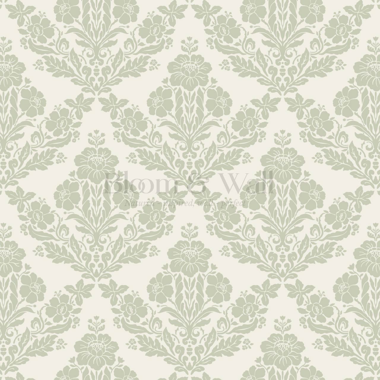 Alora Classic Damask Sage Cream Wallpaper