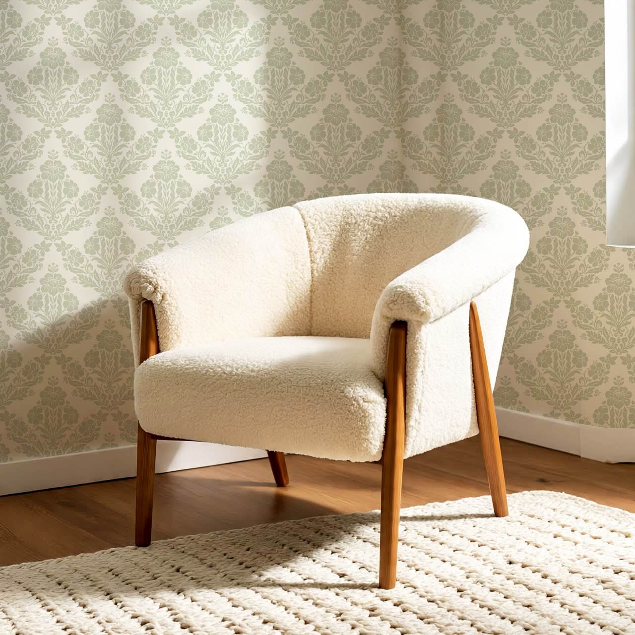 Alora Classic Damask Sage Cream Wallpaper