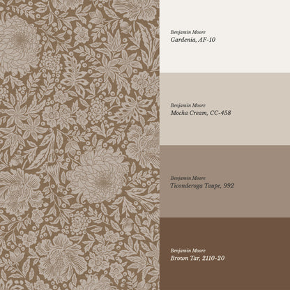 Amanda Botanical Garden Saddle Brown Wallpaper